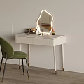 White Dressing Table Interior With Stylish Mirror Green Chair And Cosmetics Items 3d model