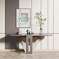 Modern Console Table With Framed Artwork Green Plant And Decorative Items 3d model