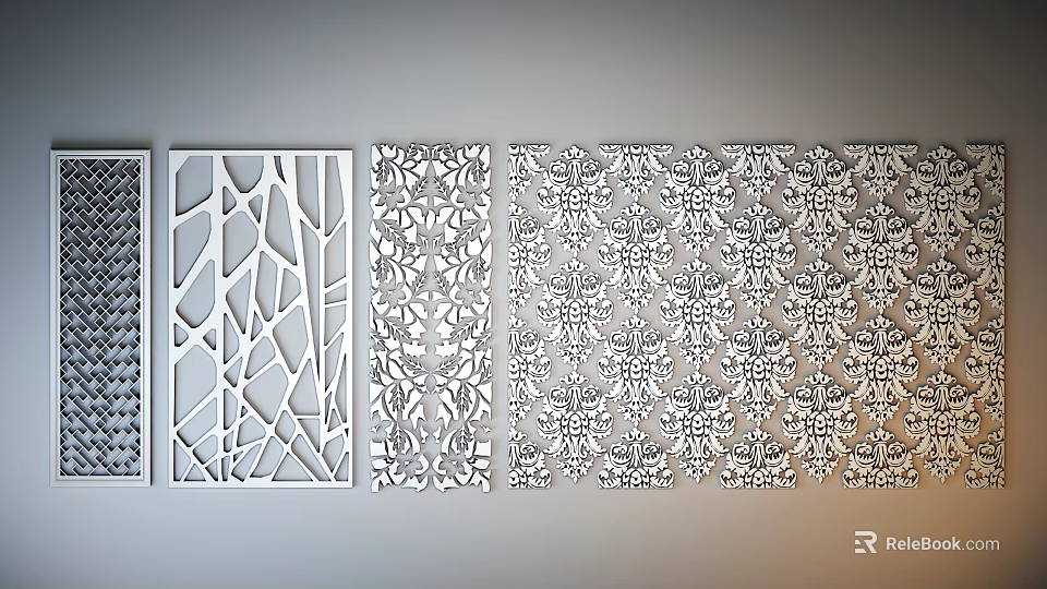 Intricate Carved Decorative Panels With Floral And Geometric Patterns For Wall Decor 3d model 