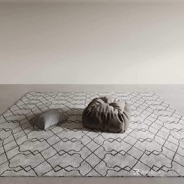 Comfortable Bean Bag Chair On Geometric Rug With Gray Cushion In Minimalist Room 3d model 