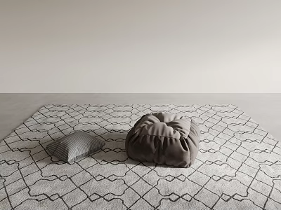 Comfortable Bean Bag Chair On Geometric Rug With Gray Cushion In Minimalist Room 3d model