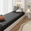 Cozy Living Room Corner With Black Bench Pillows Small Table Green Plant And Pumpkin Decoration