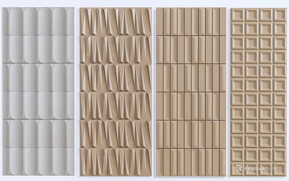 Stylish Decorative Wall Panels With Various Textured Patterns And Neutral Color Designs 3d model