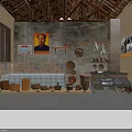 Traditional Folk House Interior With Portrait Baskets Earthen Jars Shelves And Old