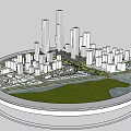 Urban Sand Table Model With Detailed City Layout Tall Buildings Green Areas River And Roads