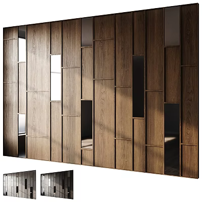 Modern Wooden Accent Wall With Geometric Panel Design And Natural Texture 3d model