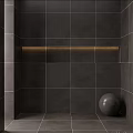 Grey Tiled Wall Corner With Recessed Light Strip And Spherical Decoration