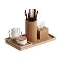 Wooden Tray Tableware Set with Chopsticks Teapot Small Bowl and Tissue Box