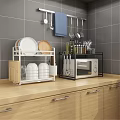 Practical Bathroom Cabinet Rack With Towel Storage On Wooden Counter And Gray Tile Wall