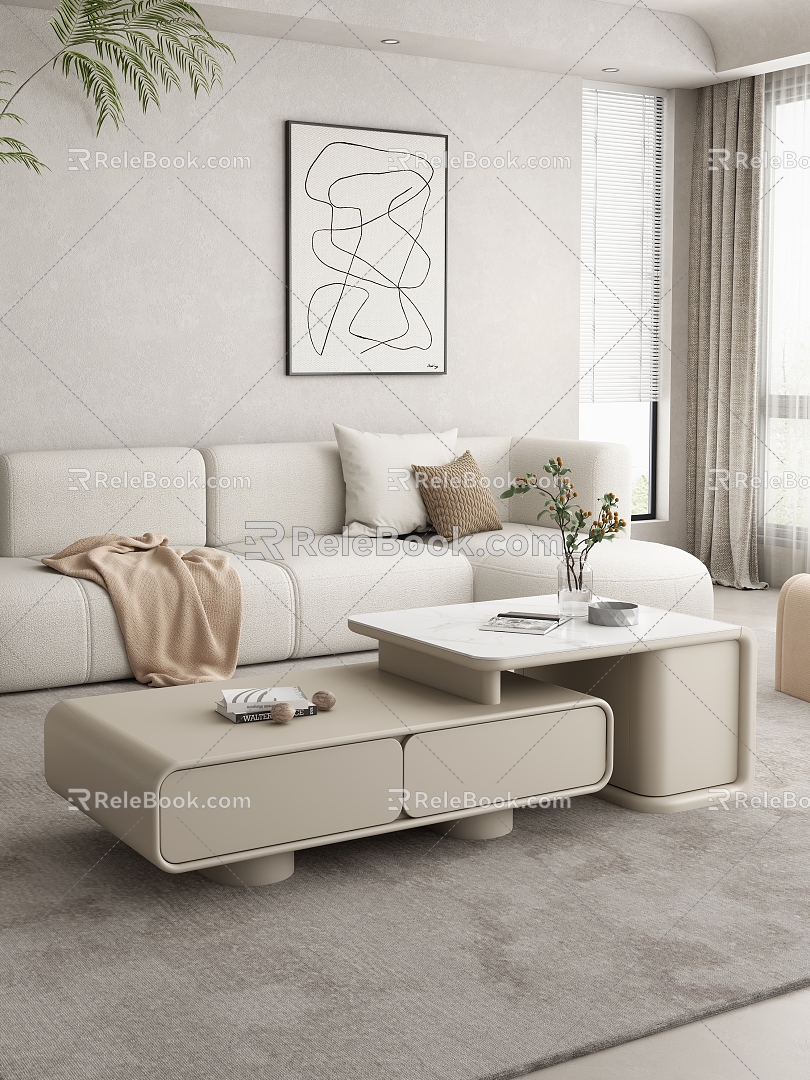 Nordic Quiet Living Room Tea Table Combination 3d model