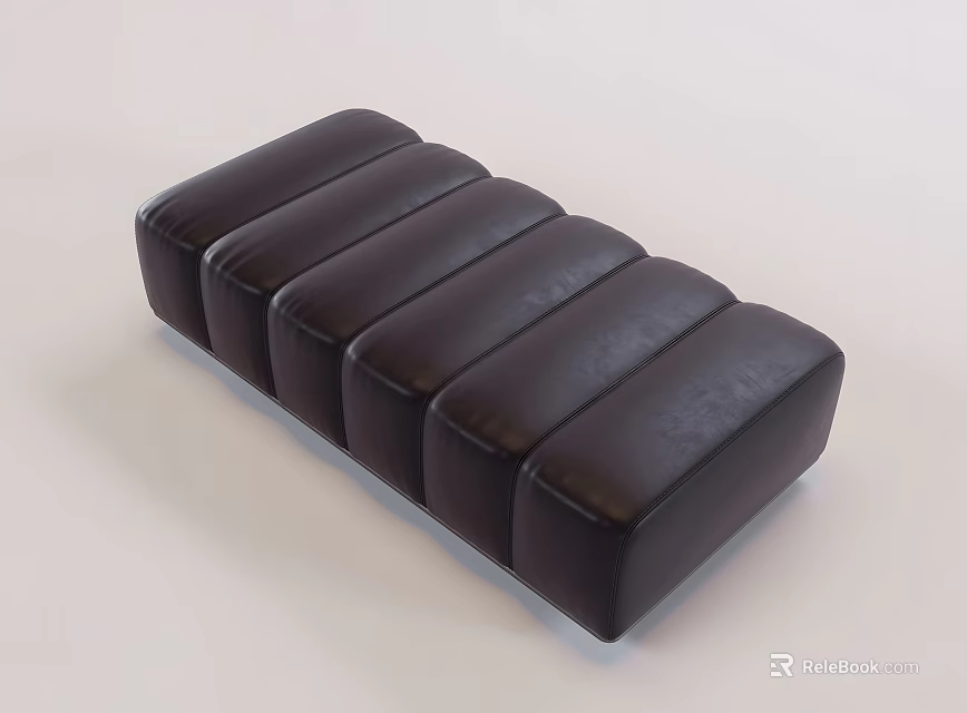 Modern Brown Leather Sofa Bench With Multiple Rectangular Padded Sections Design 3d model