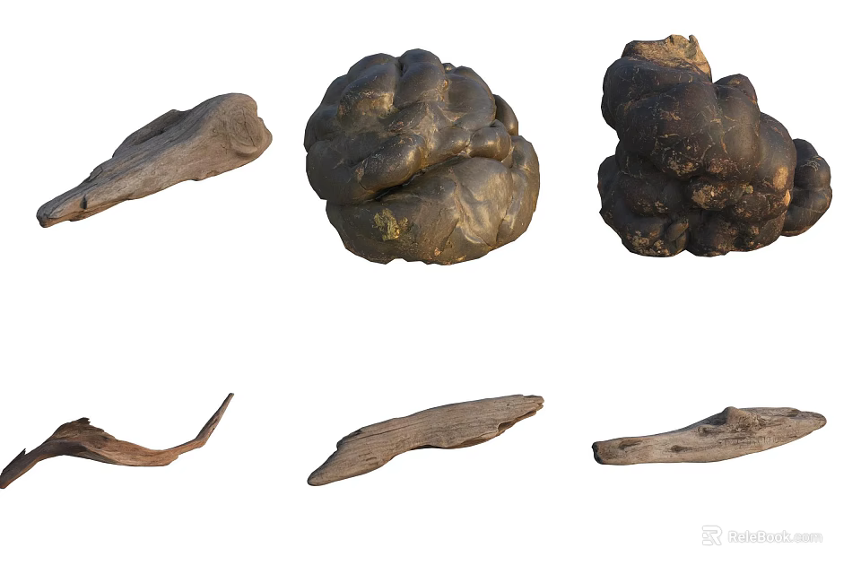 Natural Wood Pieces Featuring Unique Shapes And Various Textures 3d model 