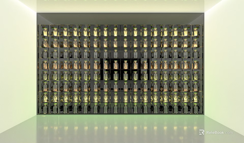 Colorful Bottles in Various Shapes Neatly Arranged for Illuminated Wall Art 3d model 