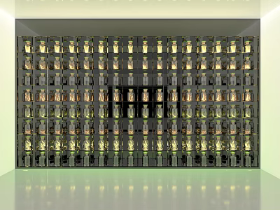 Colorful Bottles in Various Shapes Neatly Arranged for Illuminated Wall Art 3d model