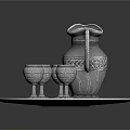 Silver Pitcher and Goblets Set on Ornate Tray with Intricate Patterns for Home Use