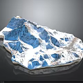 Snow Covered Mountainous Terrain 3D Model With Blue Ridges And White Snow Details