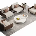 Modern Sofa And Coffee Table Set With Pillows Round Table And Area Rug 3d model