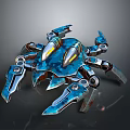 Futuristic Blue And Silver Mechanical Spider With Glowing Yellow Eyes And Metal Legs