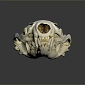 White Animal Skull With Detailed Teeth And Hollow Structure On Dark Background