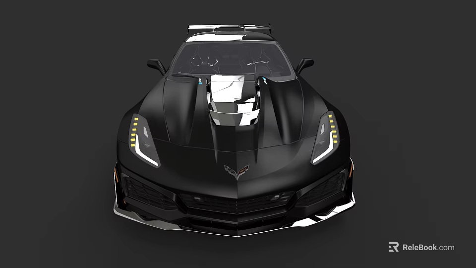 Black Sports Car With Sleek Aerodynamic Design And LED Headlights Front View 3d model 