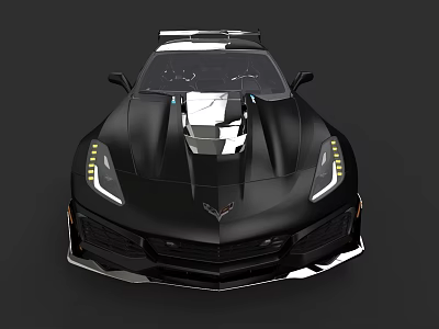 Black Sports Car With Sleek Aerodynamic Design And LED Headlights Front View 3d model
