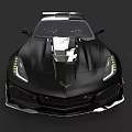 Black Sports Car With Sleek Aerodynamic Design And LED Headlights Front View