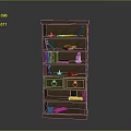 Dark Wooden Bookcase With Multiple Storage Shelves Drawers And Decorative Books Items