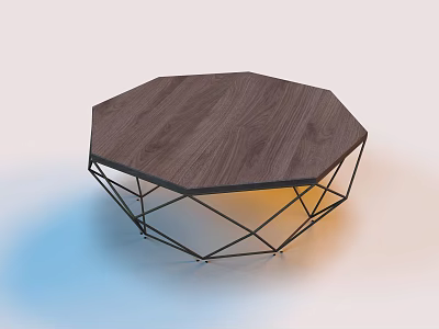 Modern Octagonal Coffee Table With Wooden Tabletop And Black Metal Frame 3d model