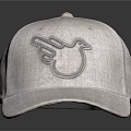 Light Gray Linen Hat With Embroidered Bird Design On Black Surface 3d model