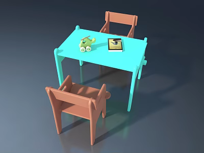 Hinged Door In Kids Room With Light Blue Table Brown Chairs And Toys 3d model