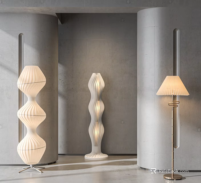 Stylish Modern Floor Lamps Featuring Spiral Wave And Classic Designs In Minimalist Room 3d model 