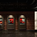 Modern Cinema Interior With Brick Wall Superhero Posters Large Screen And Marble Floor