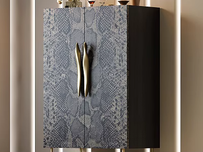 Elegant Modern Wardrobe With Snakeskin Pattern And Gold Handles Sleek Design 3d model