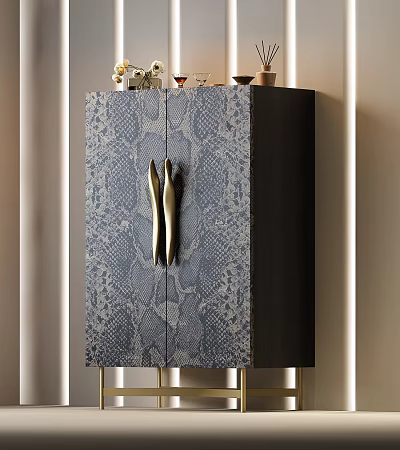 Elegant Modern Wardrobe With Snakeskin Pattern And Gold Handles Sleek Design 3d model