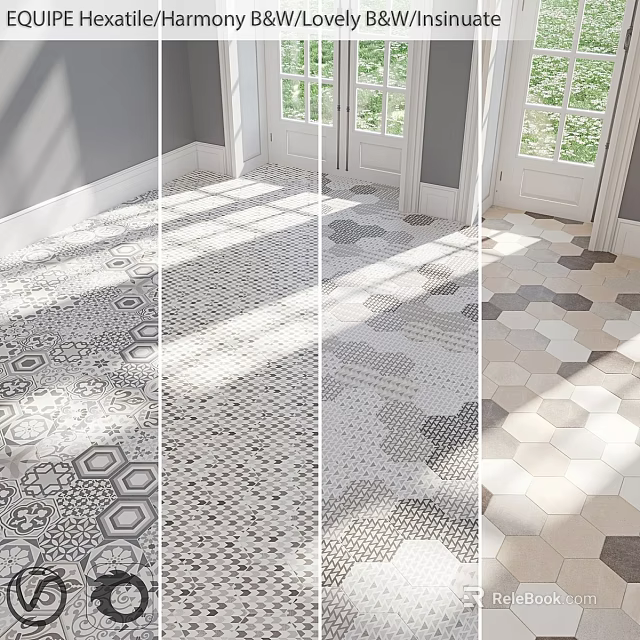 Varied Geometric Floor Tile Designs Featuring Patterned And Hexagonal Shapes 3d model 