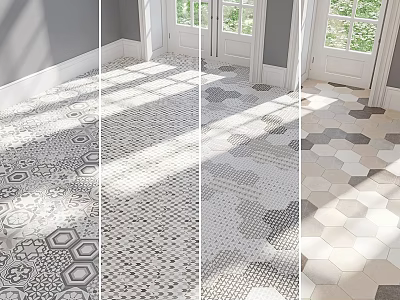Varied Geometric Floor Tile Designs Featuring Patterned And Hexagonal Shapes 3d model