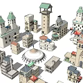 Vibrant Commercial Street With Diverse Architectural Styles Dome Buildings And Tower Structures