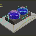 Industrial Structure With Two Blue Storage Tanks Orange Pipes Gray Base And White Platform
