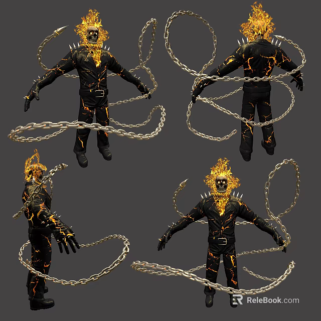Game And Movie Character In Black Outfit With Golden Spiked Head And Chains 3d model 