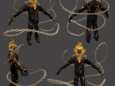 Game And Movie Character In Black Outfit With Golden Spiked Head And Chains 3d model