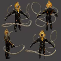 Game And Movie Character In Black Outfit With Golden Spiked Head And Chains