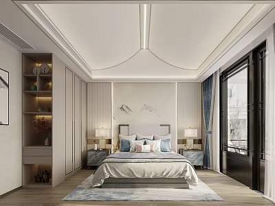 Modern Bedroom Interior Design With Double Bed Nightstands Table Lamps Area Rug And Large Window 3d model