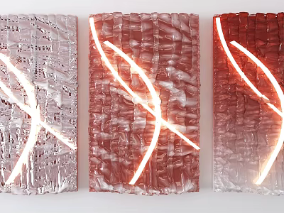 Textured Wall Decor With Illuminated Curved Lines In Silver And Red Shimmering Surface 3d model