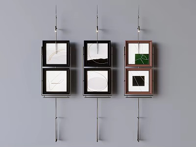 Modern Abstract Paintings Diptych Frames With Black White Green Geometric Patterns Wall Mounted Decor 3d model