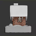 Small Red Brick House Model With Snow Covered Roof Icicles Clock And White Base