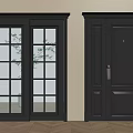 Black Double Doors Featuring Glass Panes And Solid Panel Design For Interior 3d model
