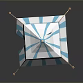 Blue And White Striped Tent Furniture With Flag On Top And Ropes At Bottom
