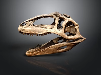 Prehistoric Dinosaur Skull Fossil With Detailed Skeletal Structure And Sharp Teeth 3d model