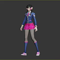 Anime Style 3D Character With Blue Jacket Pink Skirt Striped Stockings And Headphones