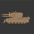 Detailed Golden 3D Rendered Military Tank Model With Tracks And Cannon